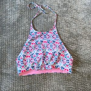 Aerie size large blue and pink patterned bikini top never worn